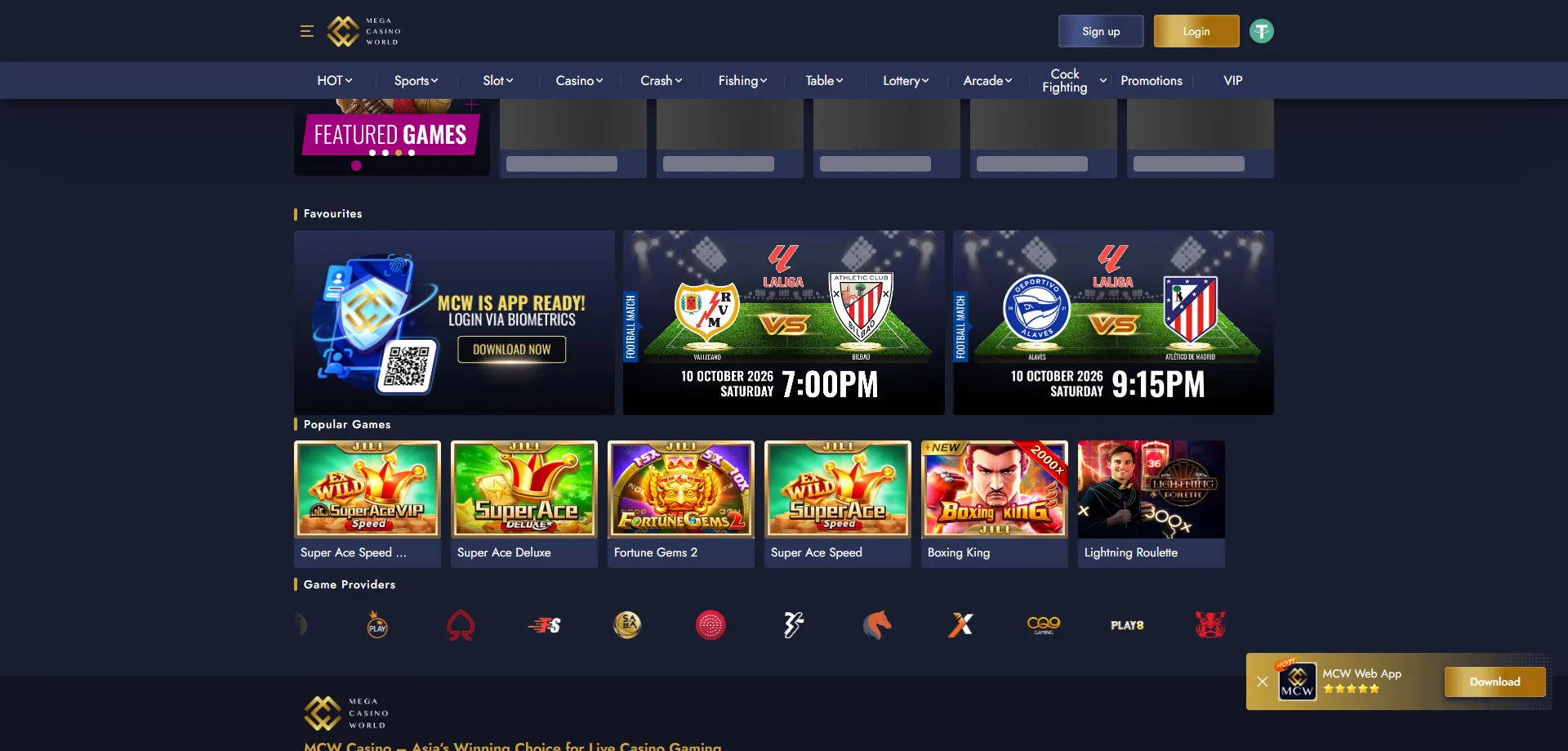 MCW Mega Casino sportsbook — bet on cricket, football and more
