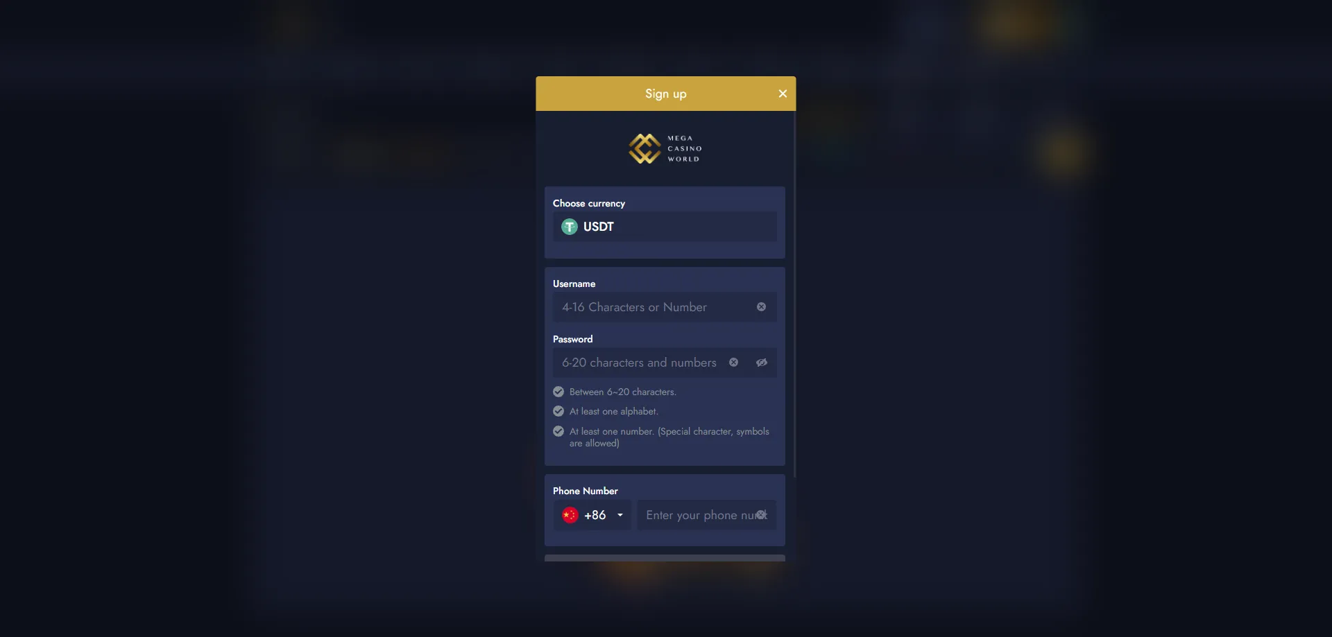 MCW Mega Casino sign up registration process for new players