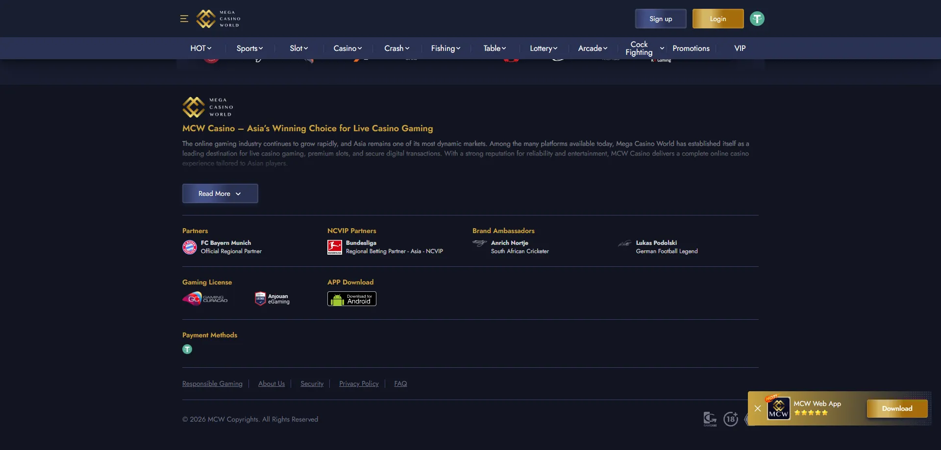 MCW casino Bangladesh payment methods — bKash, Nagad, crypto